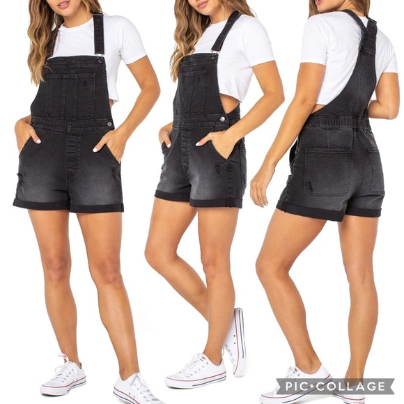 No Boundaries Junior Core Jean Romper Black Denim Overalls Shorts Size M (7–9) - Picture 15 of 15